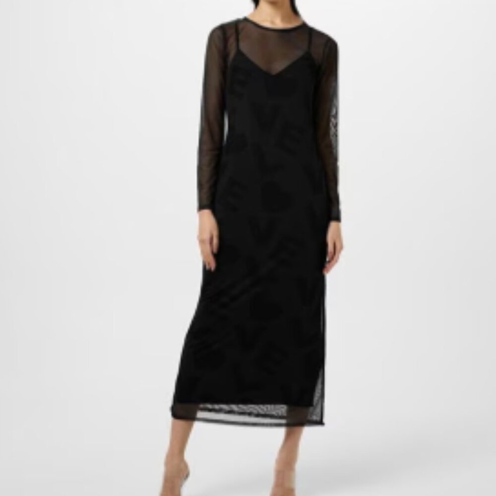 NFD - Black Mesh Long Sleeve Midi/Maxi Dress UK 6 | US 2